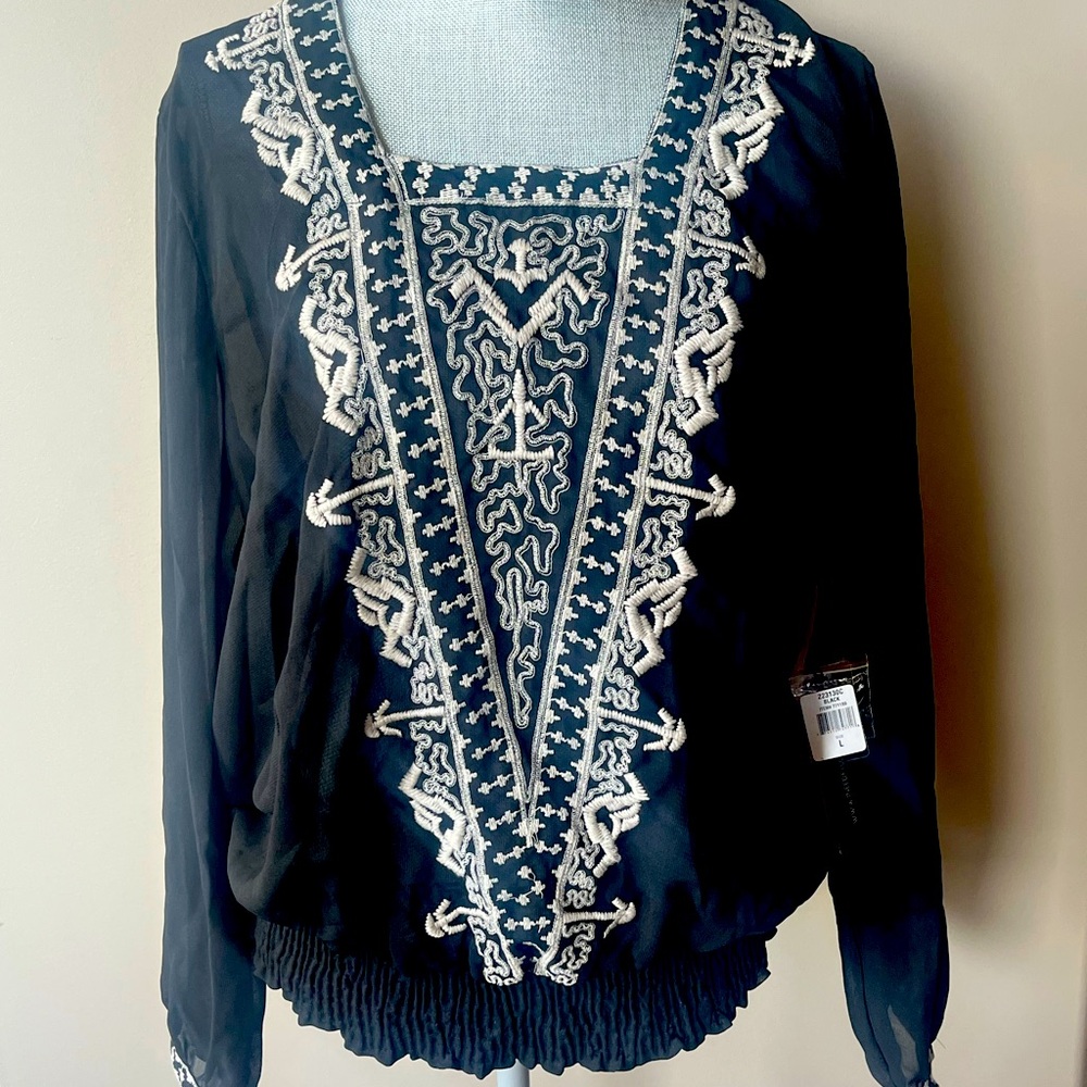 FYLO Black and White Embellished Blouse